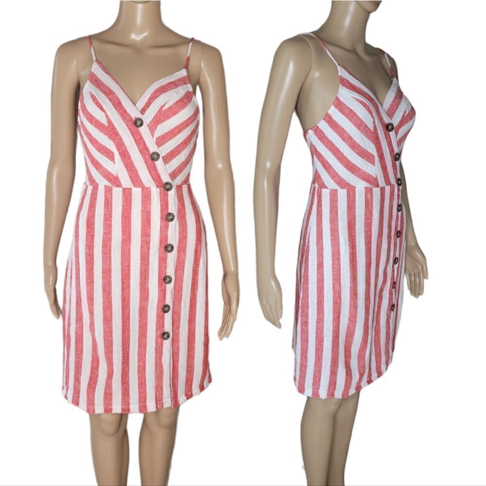 Love Tree red and white Striped Button Down Back Cut Summer dress